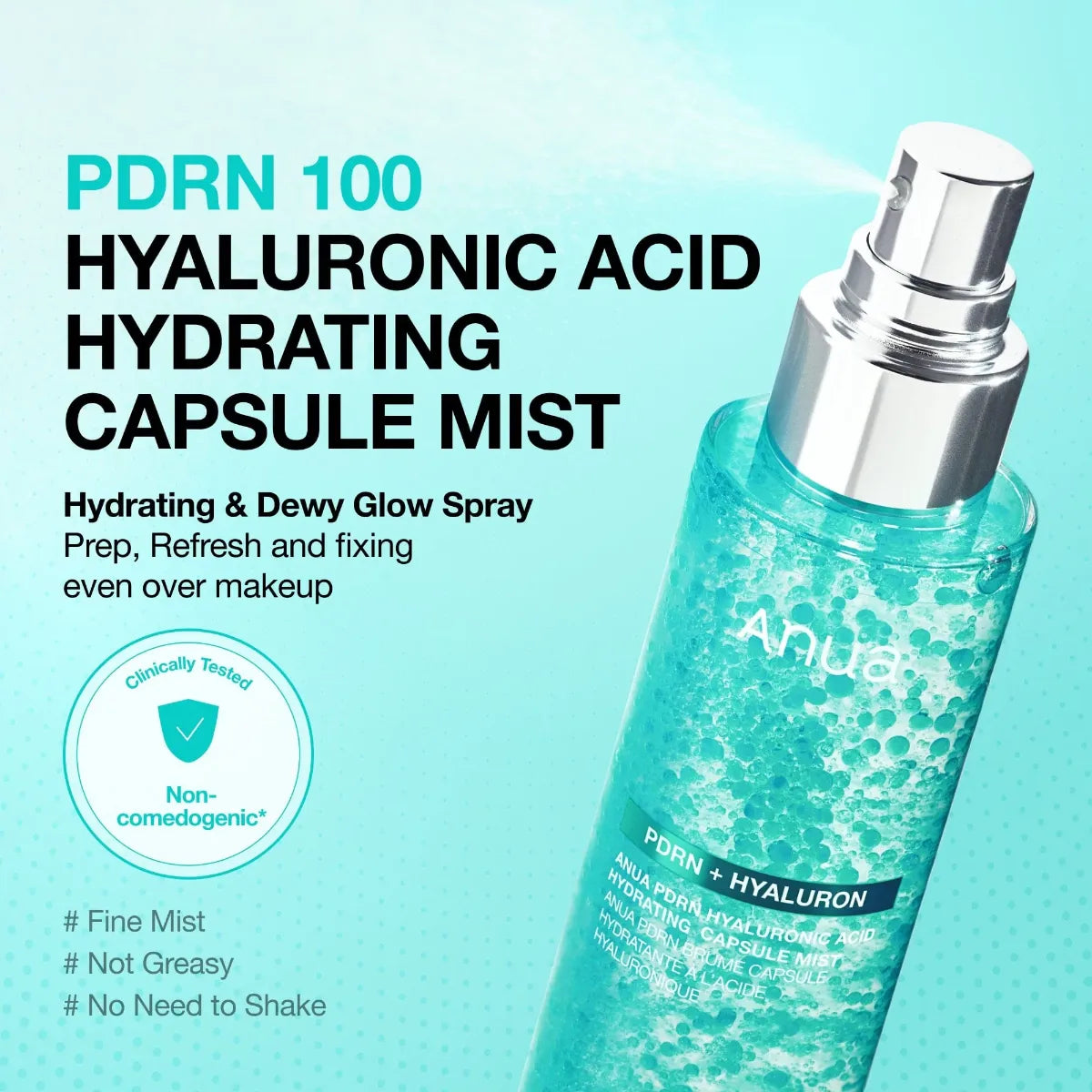 Anua PDRN Hyaluronic Acid Hydrating Capsule Mist 100 ml on kosteuttava ja heleyttävä kasvosuihke