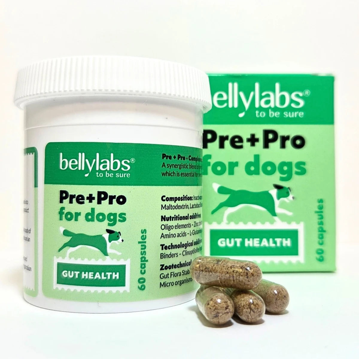 Bellylabs Pre+Pro kapselit koirille 60 kpl – prebiootti-probioottivalmiste 