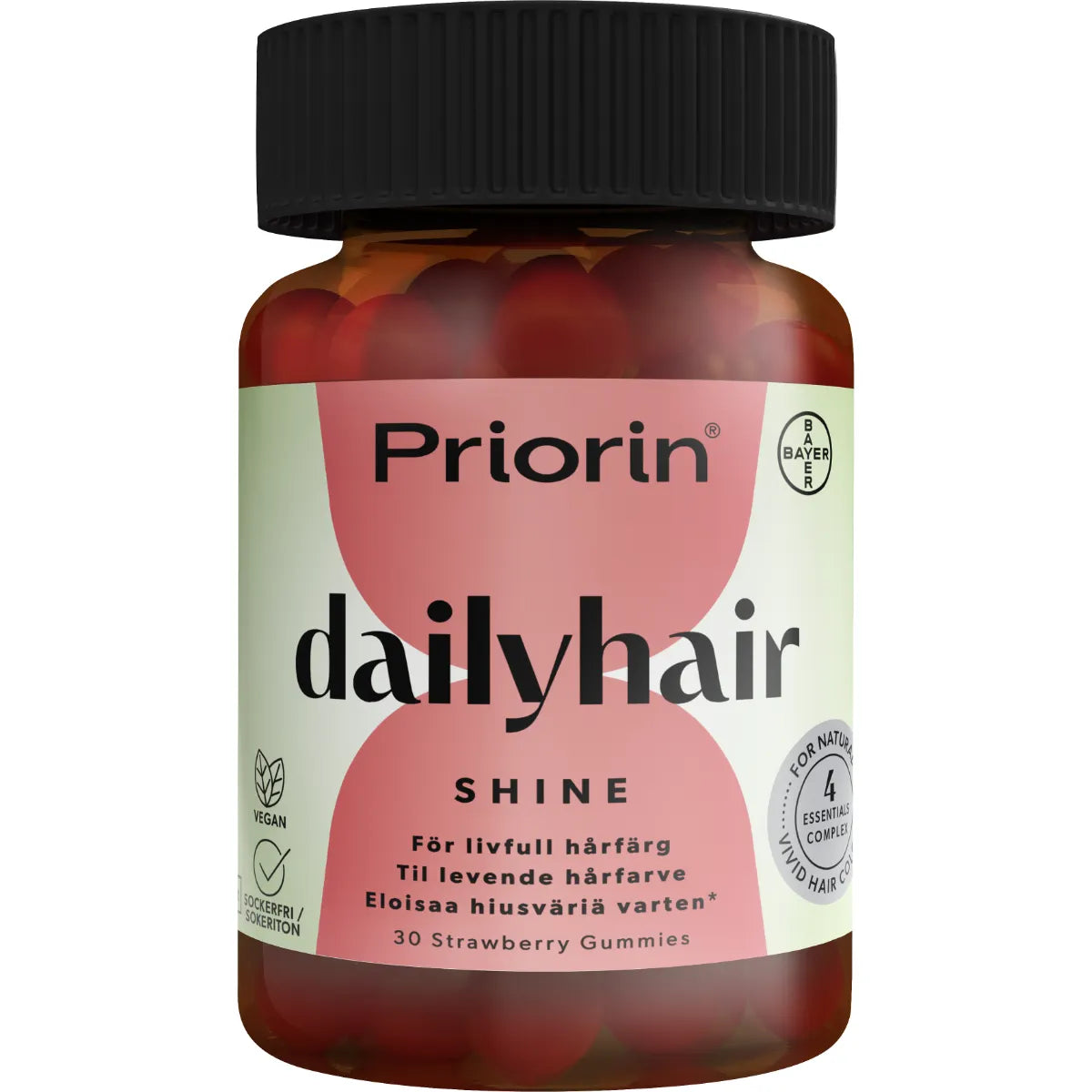 Priorin® Daily Hair Shine Gummies 30 kpl – Mansikanmakuiset, sokerittomat hiusgummit hiusten hyvinvoinnin tueksi.
