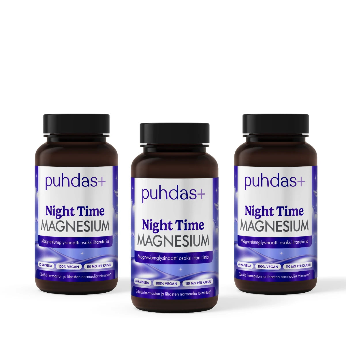 Puhdas+ Night Time Magnesiumglysinaatti 3x120 kaps bundle
