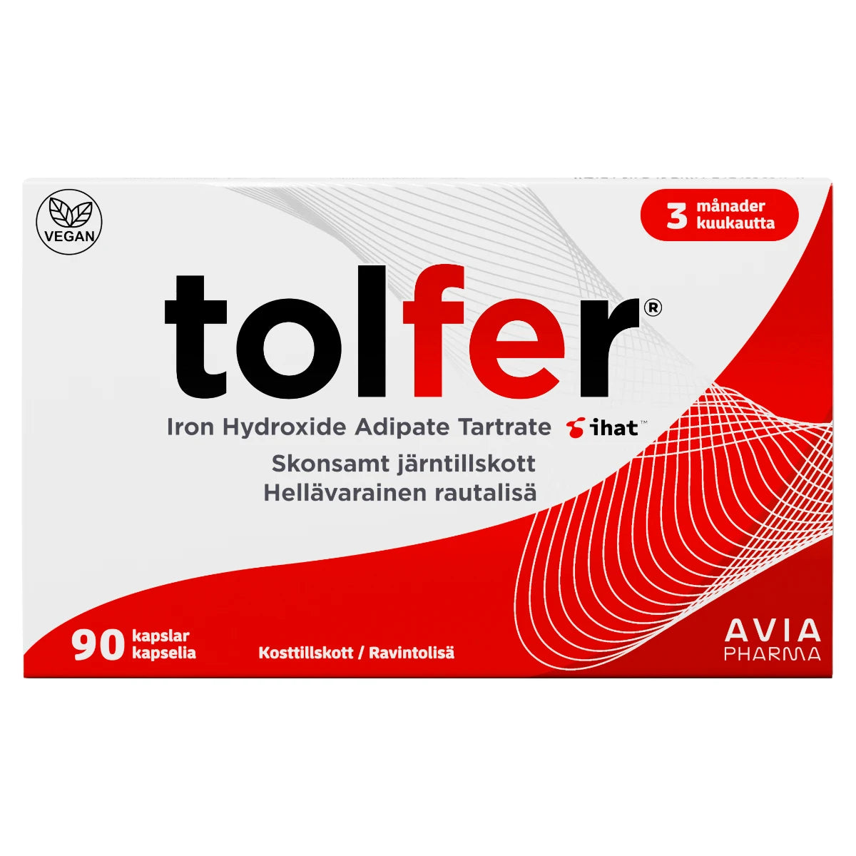 Tolfer rautavalmiste (IHAT) 30 mg – uudenaikainen rautavalmiste 90 kapselin pakkauksessa 3 kuukauden käyttöön