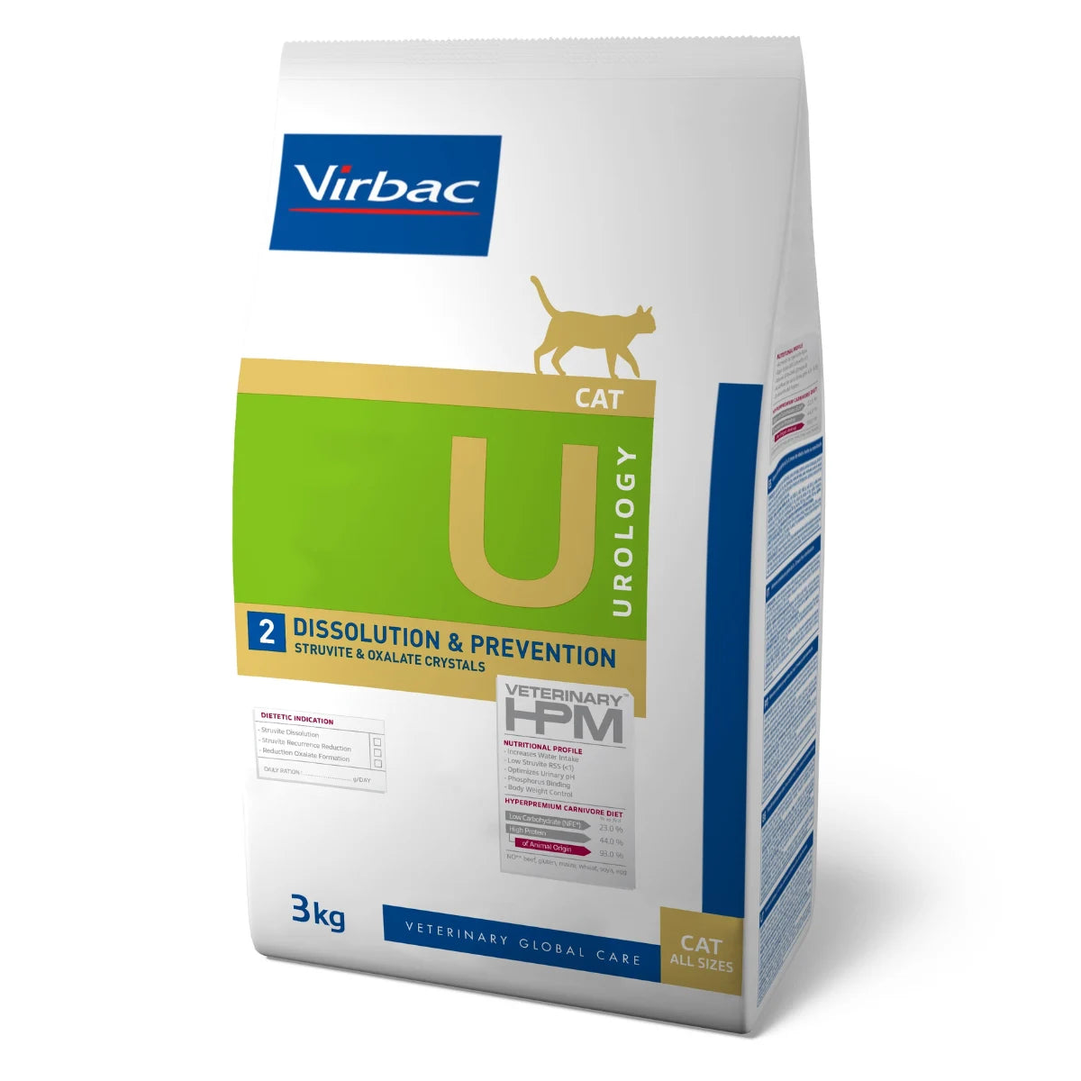 VIRBAC Cat Struvite Dissolution & Prevention U2 3 kg Täysruoka kissalle struviittikivien liuottamiseen sekä struviitti- ja oksalaattikivien muodostumisen vähentämiseen.
