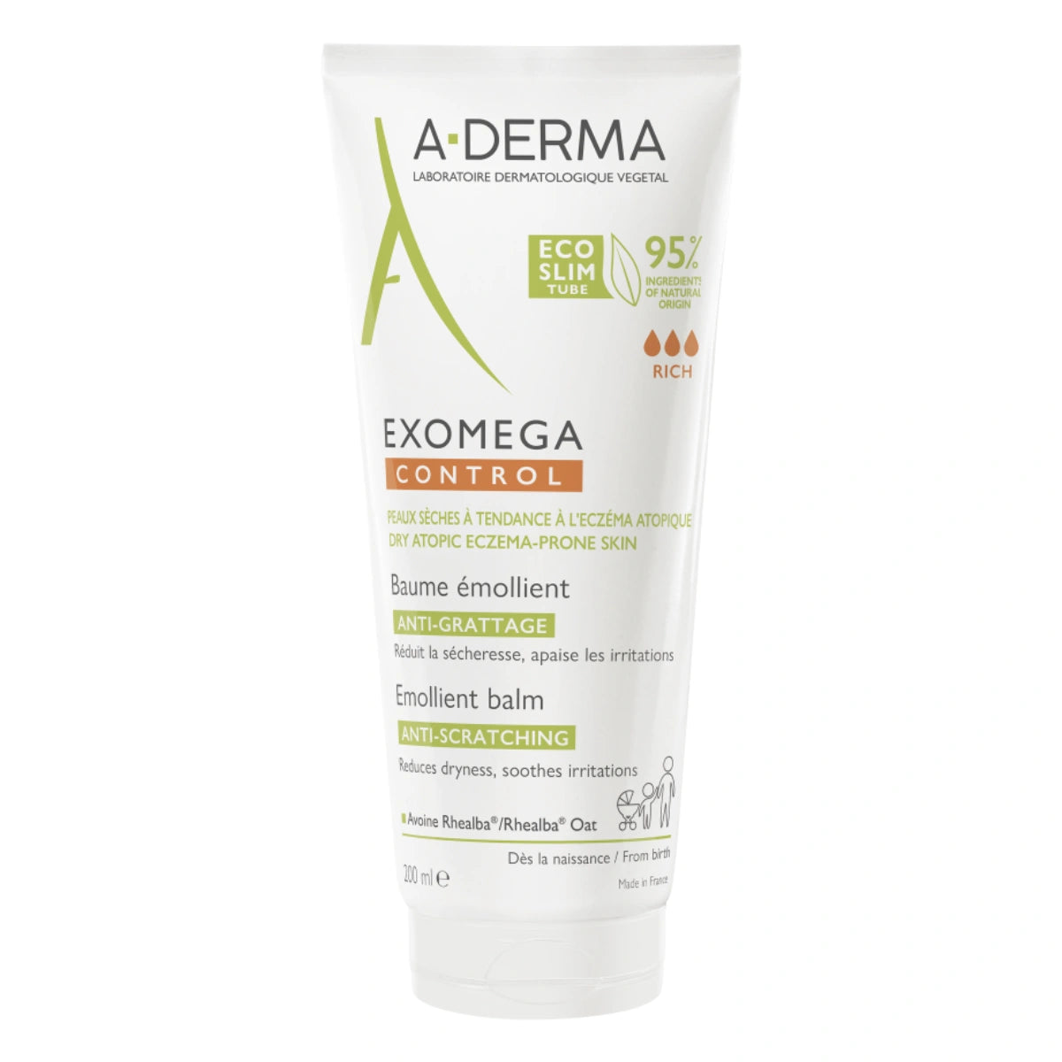 A-DERMA Exomega Control Balm 200 ml  erittäin täyteläinen balsamivoide hoitaa erittäin kuivaa ja atooppista ihoa