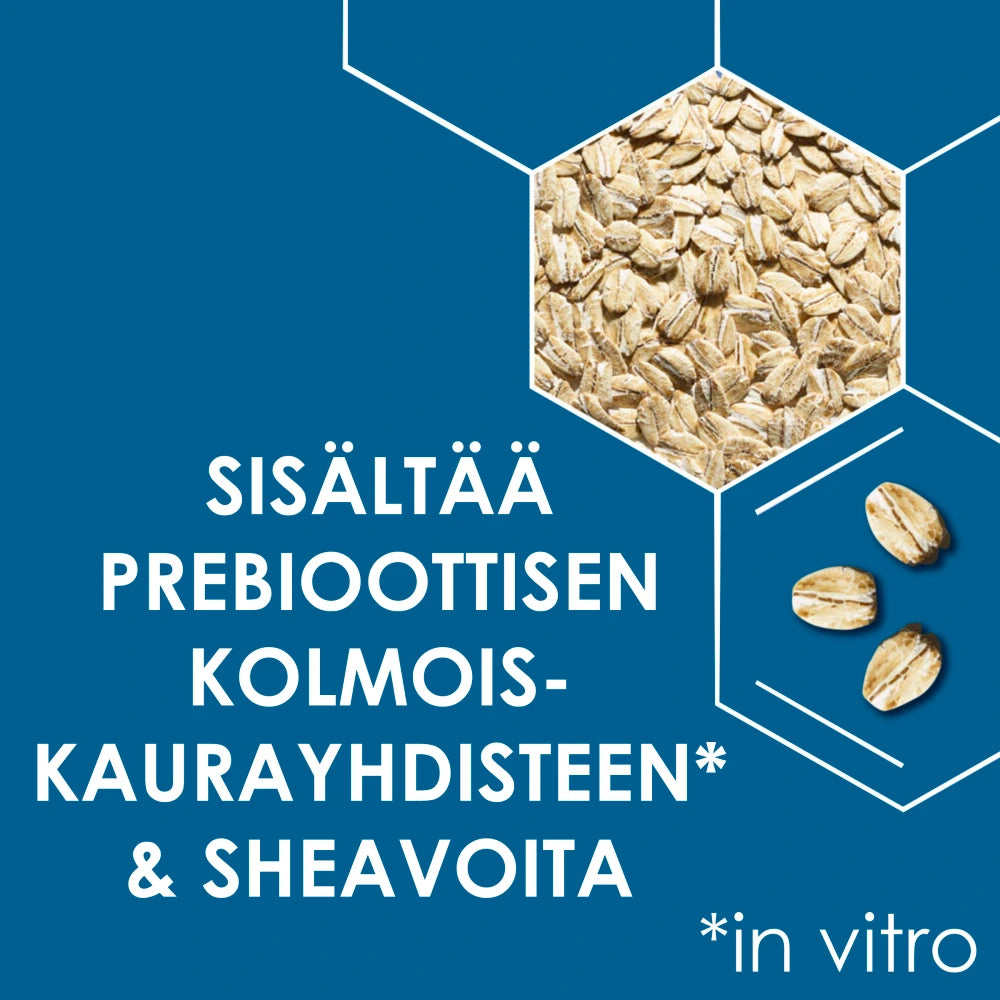 AVEENO Skin Relief Moisturising Lotion kosteusvoide sisältää prebioottisen kolmoiskaurayhdisteen