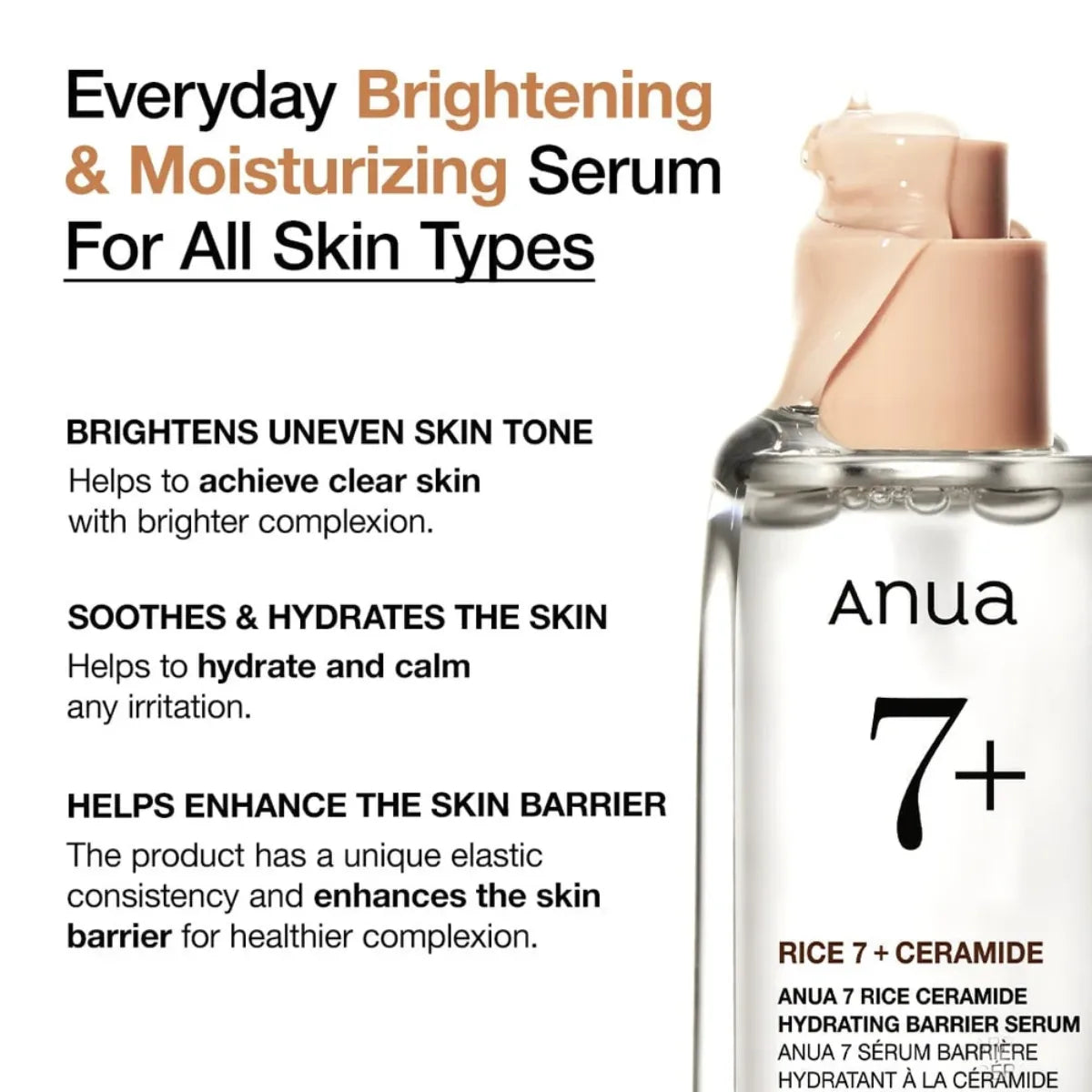 Anua 7 Rice Ceramide Hydrating Barrier Serum 50 ml – kirkastava ja suojamuuria vahvistava seerumi