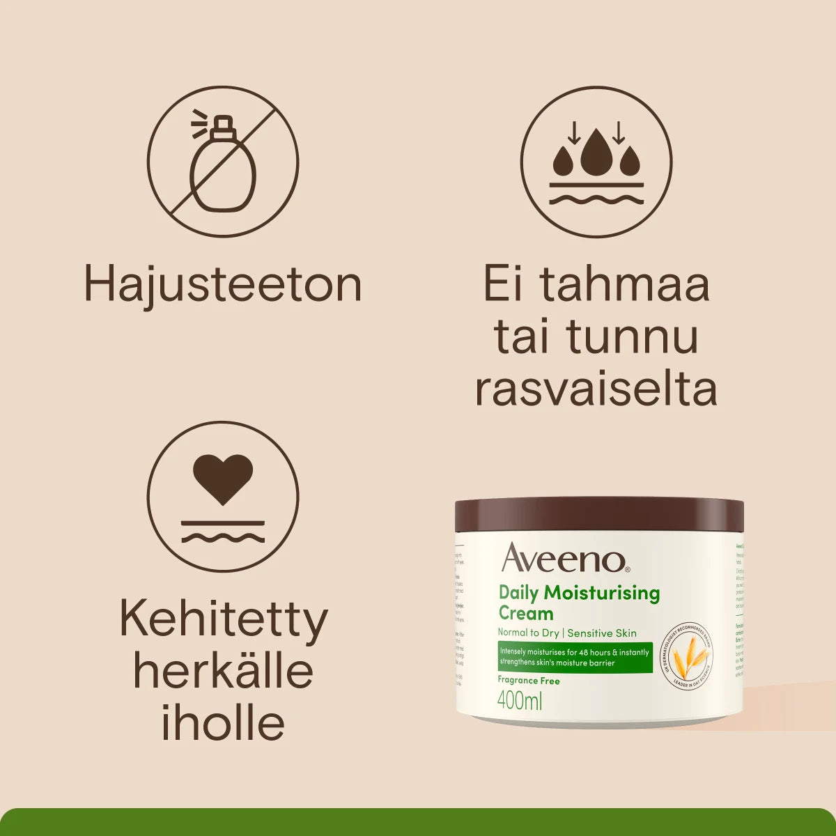 Aveeno Daily Moisturising Cream kosteusvoide hajusteeton, kehitetty herkälle iholle