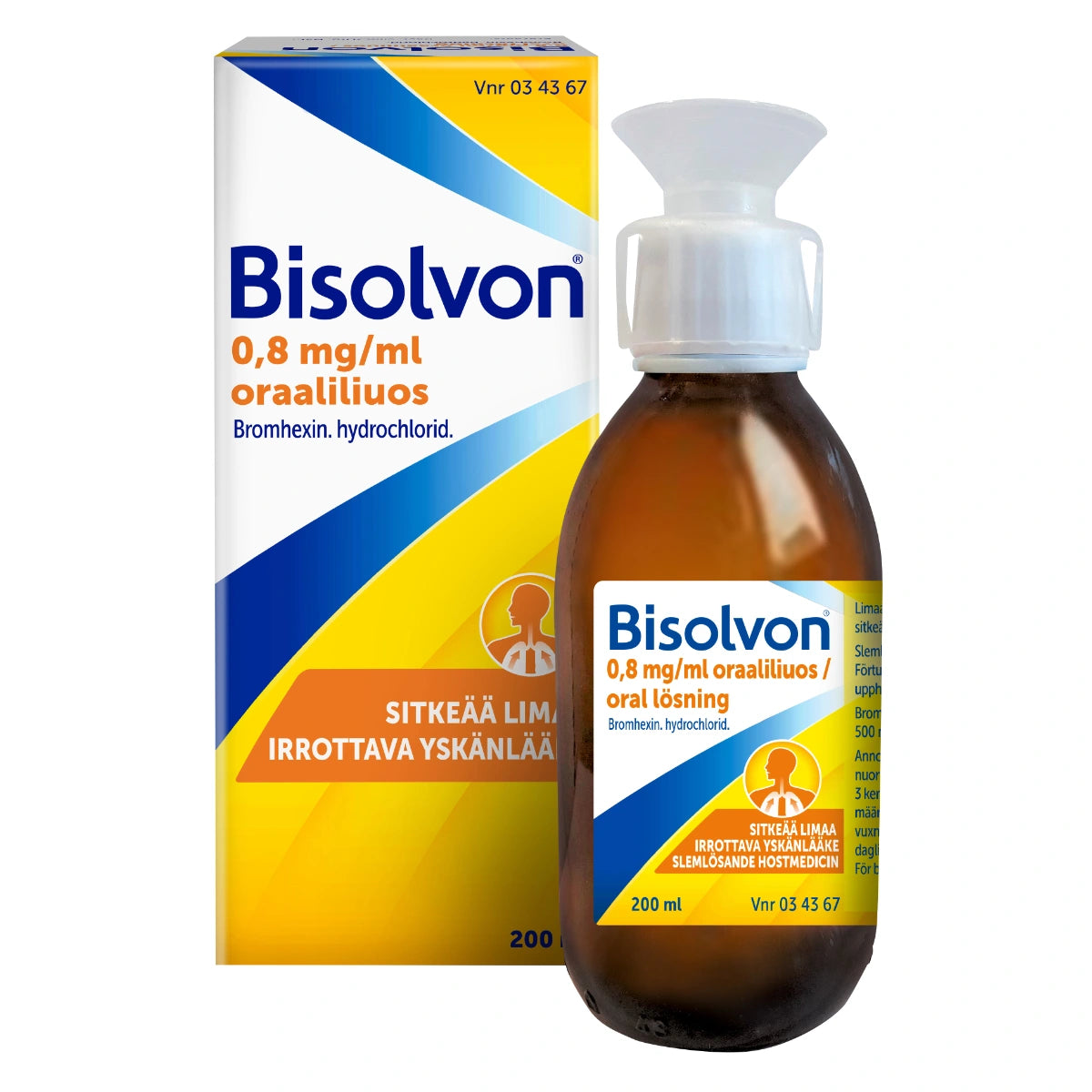 BISOLVON 0,8 mg/ml oraaliliuos pullossa. Sitkeää limaan irrottava yskänlääke.