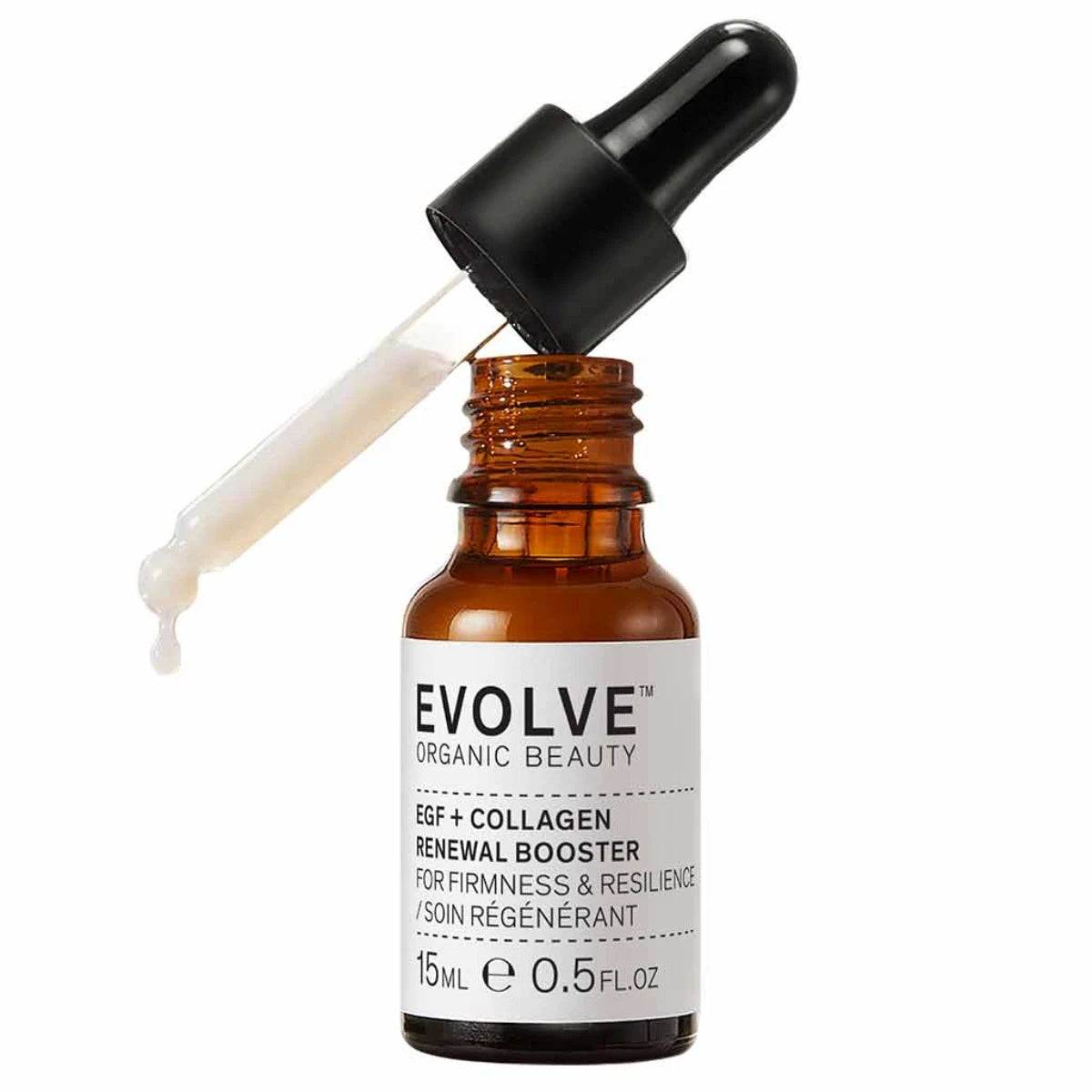 Evolve Organic Beauty EGF + Collagen Renewal Booster pipettipullossa