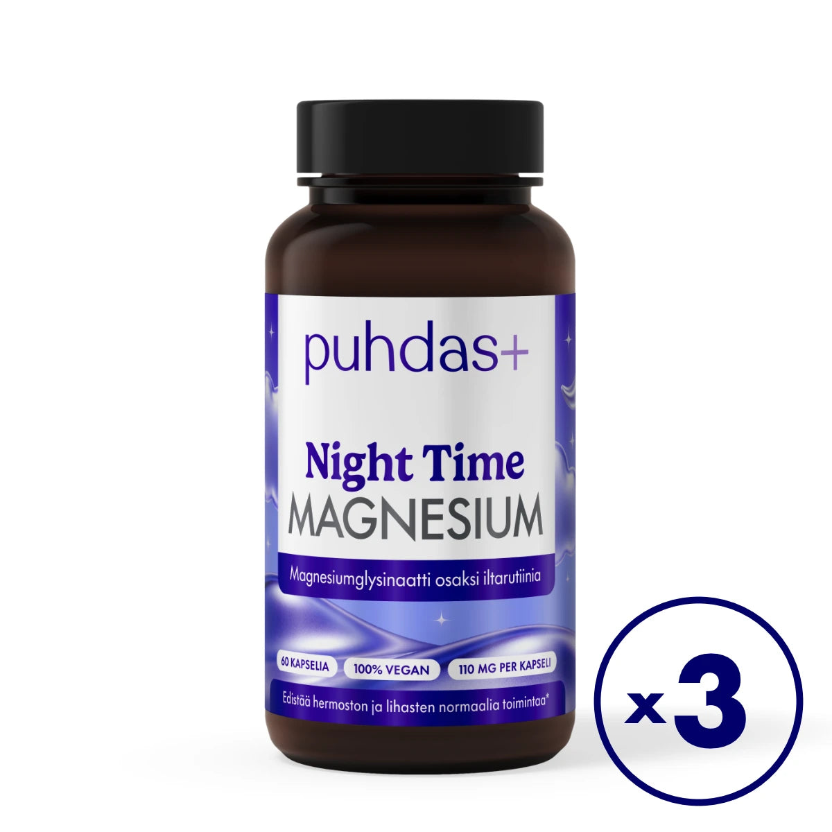 Puhdas+ Night Time Magnesiumglysinaatti 3x120 kaps
