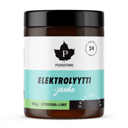 PUHDISTAMO Elektrolyyttijauhe Sitruuna-Lime 120 g okeriton, kokonaisvaltainen ja herkullisen makuinen elektrolyyttijuomajauhe