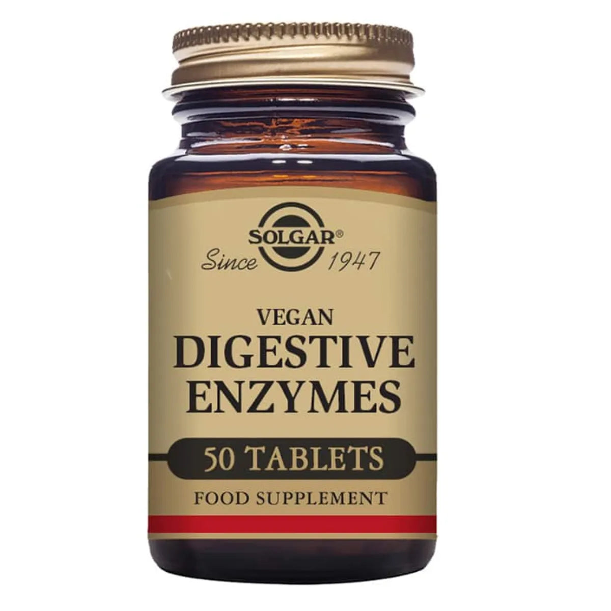SOLGAR Vegan Digestive Enzymes Ruuansulatusentsyymit 50 purutablettia – Kasviperäinen apu ruuansulatuksen tukemiseen 