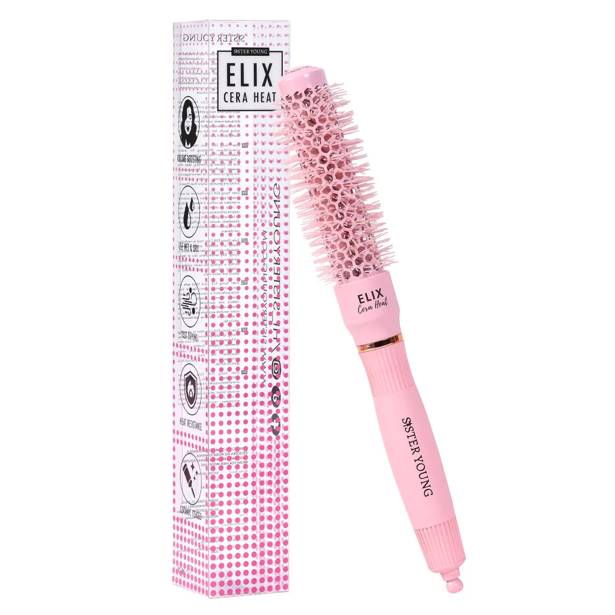 SisterYoung Elix Cera Heat Pink keraaminen pyöreä hiusharja 25 mm 1 kpl