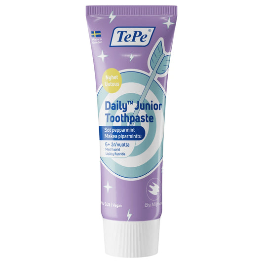 TePe Daily Junior lasten hammastahna 75 ml – makean mintun makuinen hammastahna yli 6-vuotiaille