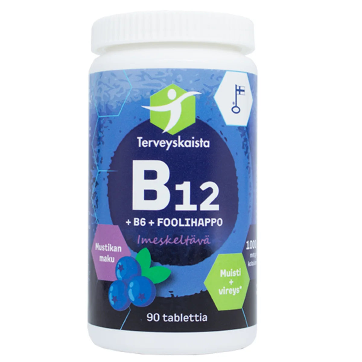 Terveyskaista B12+B6+Foolihappo mustikka 90 tabl