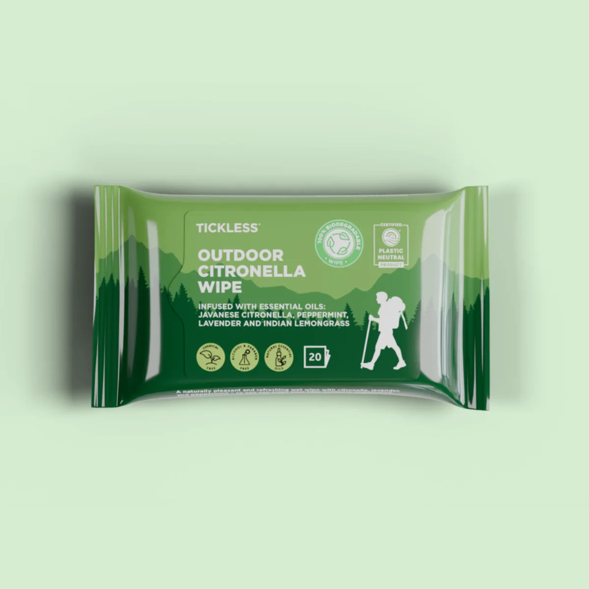 Tickless Outdoor Citronella Wipe Hyönteiskarkotepyyhe 20 kpl