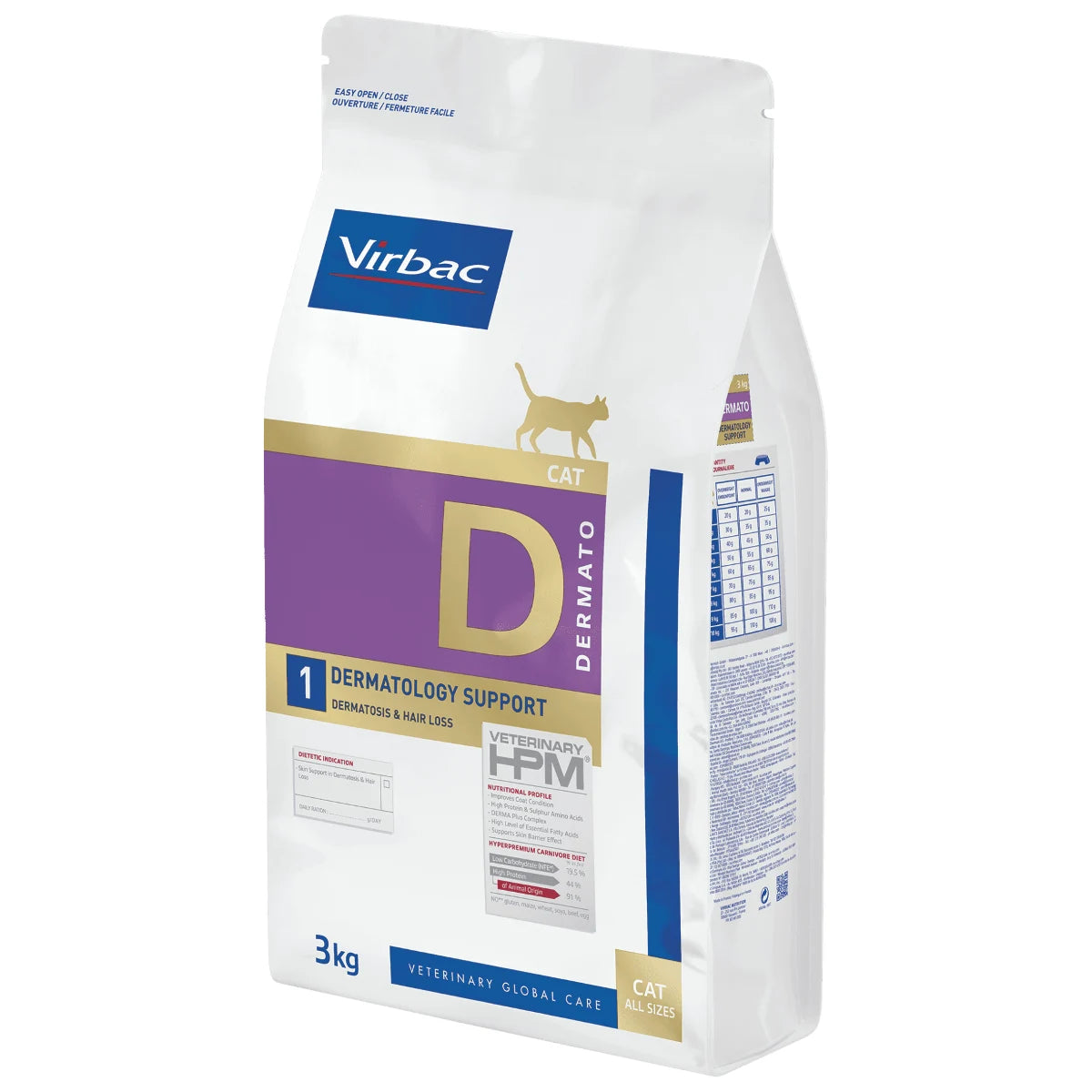 VIRBAC Cat Dermatology Support D 3 kg Täysruoka kissalle ihon toiminnan tukemiseen ihosairauksien ja liiallisen karvanlähdön yhteydessä.