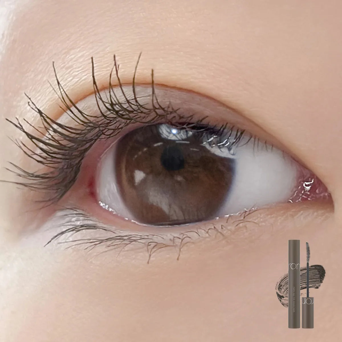rom&nd Han All Fix Mascara L02 Long Ash ripsiväri, joka erottelee ripset ilman paakkuja