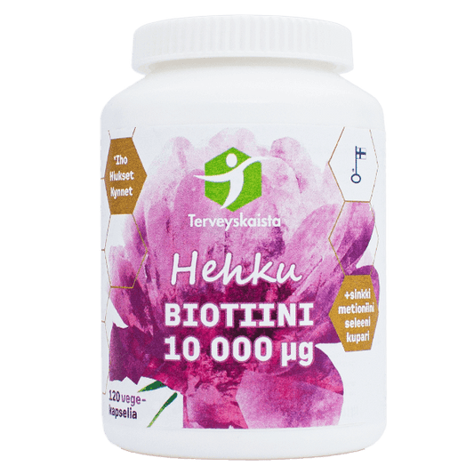 Hehku Biotiini 10 000 µg + Sinkki + Metioniini + Kupari + Seleeni kapseli 120 kaps