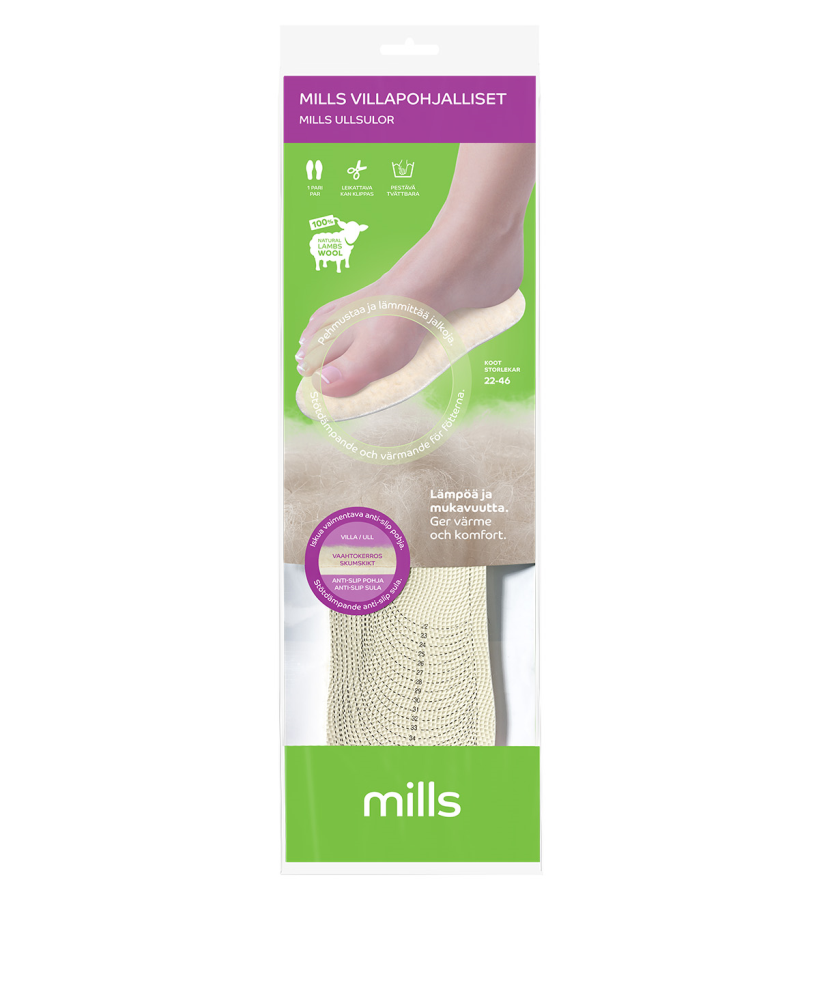 MILLS Villapohjalliset lampaanvillaa 1 pari