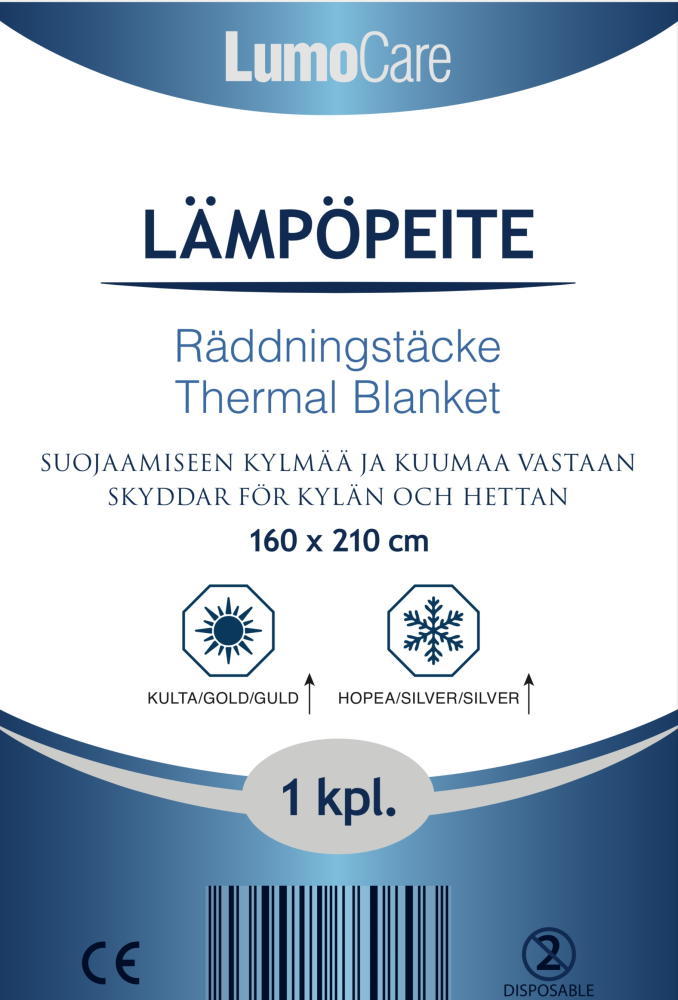 LUMOCARE Lämpöpeite 210 cm x 160 cm ensiapulaukkuun